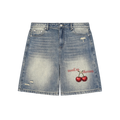 Cherries Faded Baggy Denim Shorts
